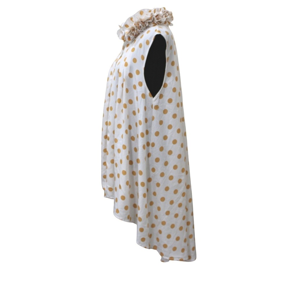 Boutique Polka Dot Swing Tunic Sleeveless Ruffle Neck Statement Collar Women L - Picture 2 of 3